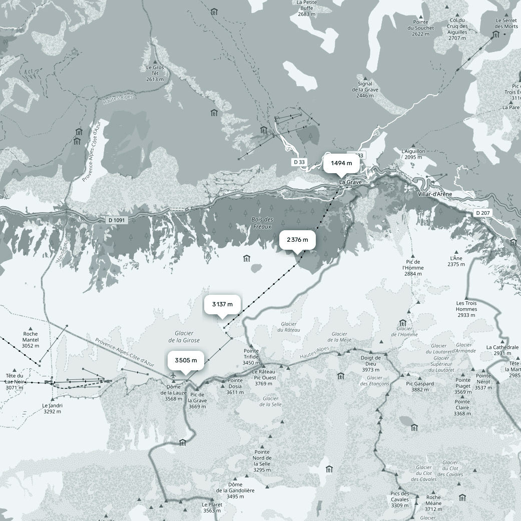 carte altitude La Grave La Meije